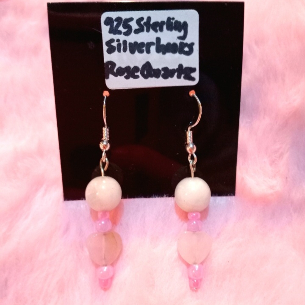 Rose Quartz and Cream Sterling Silver Earrings